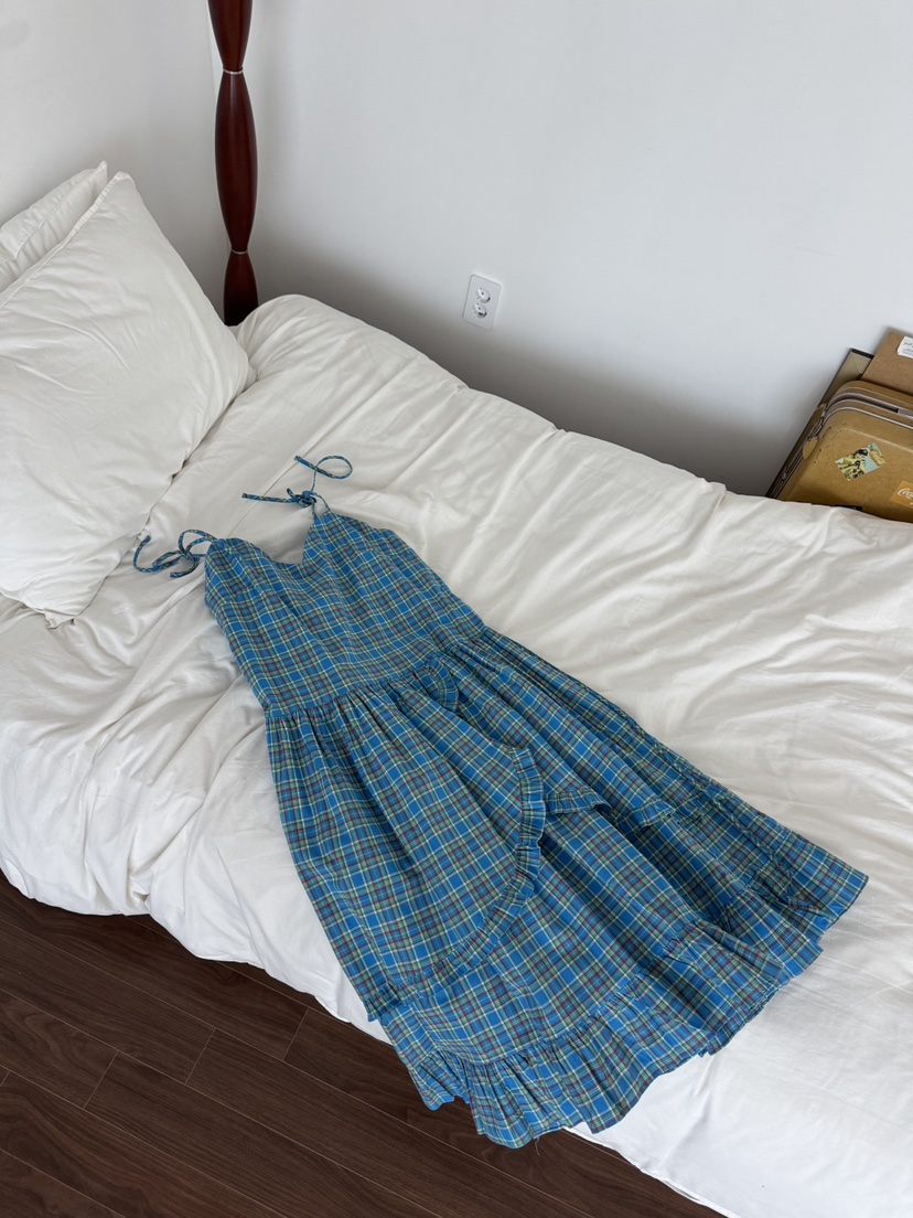 MAISONDEGLORY韓國直郵㊣女士新款休閑真品連衣裙荷葉邊格紋MAISON DE GLORY連衣裙