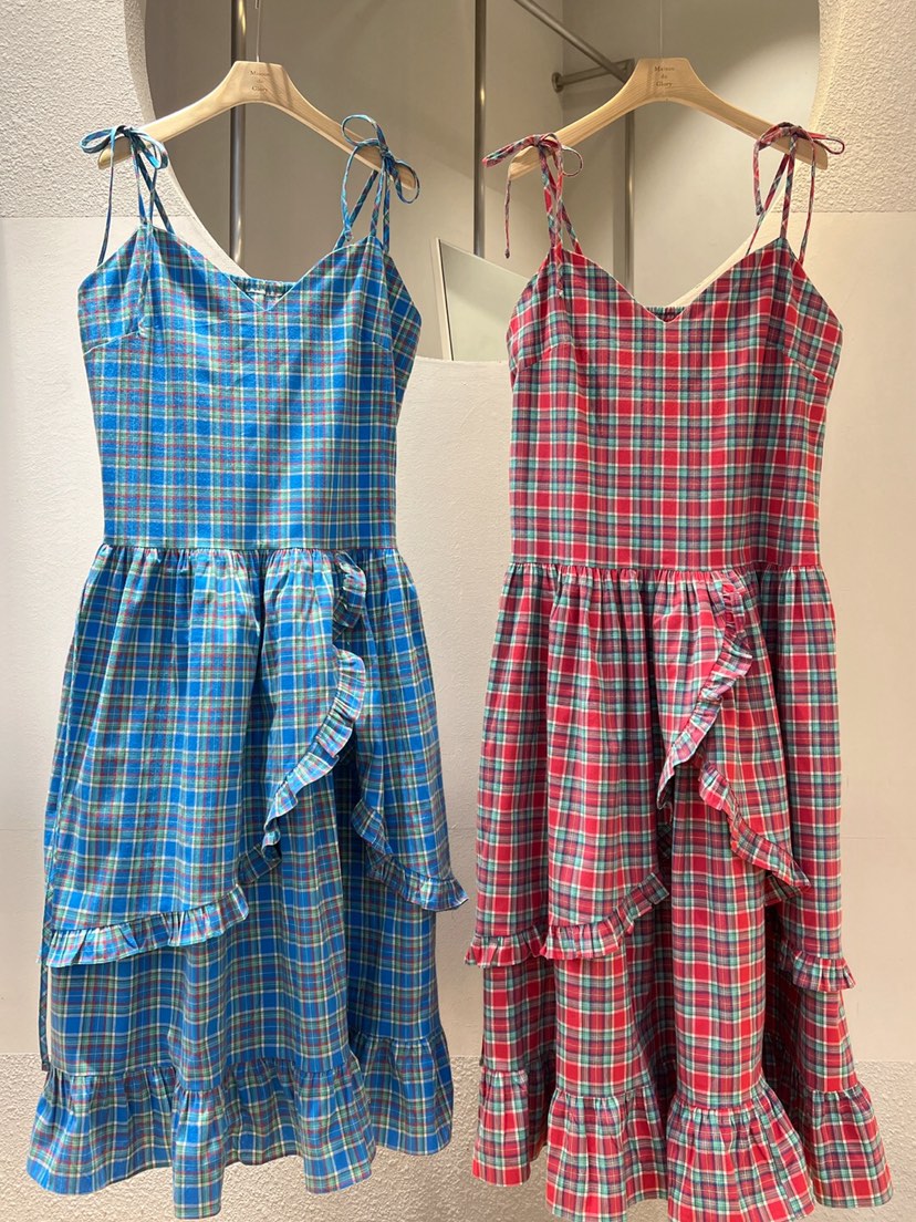 MAISONDEGLORY韓國直郵㊣女士新款休閑真品連衣裙荷葉邊格紋MAISON DE GLORY連衣裙