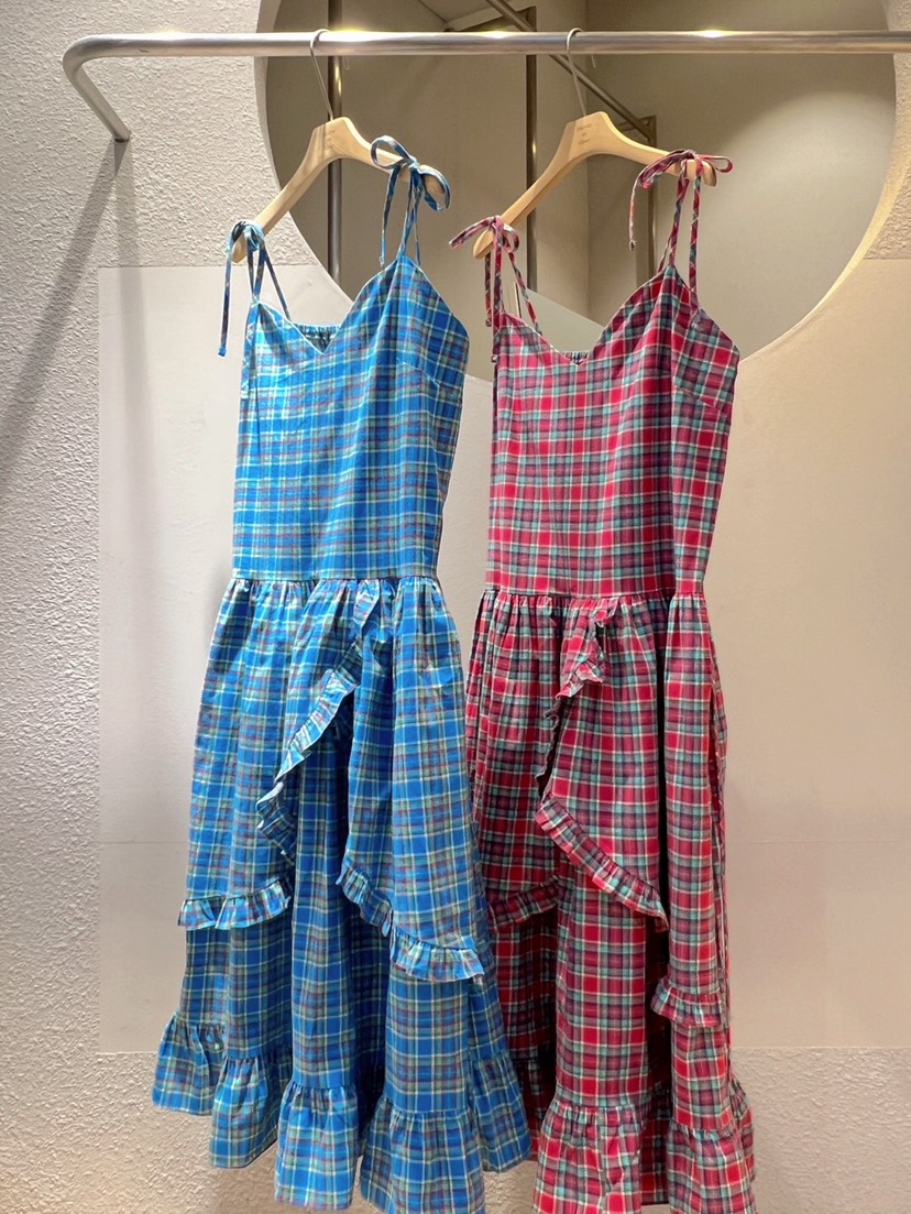 MAISONDEGLORY韓國直郵㊣女士新款休閑真品連衣裙荷葉邊格紋MAISON DE GLORY連衣裙