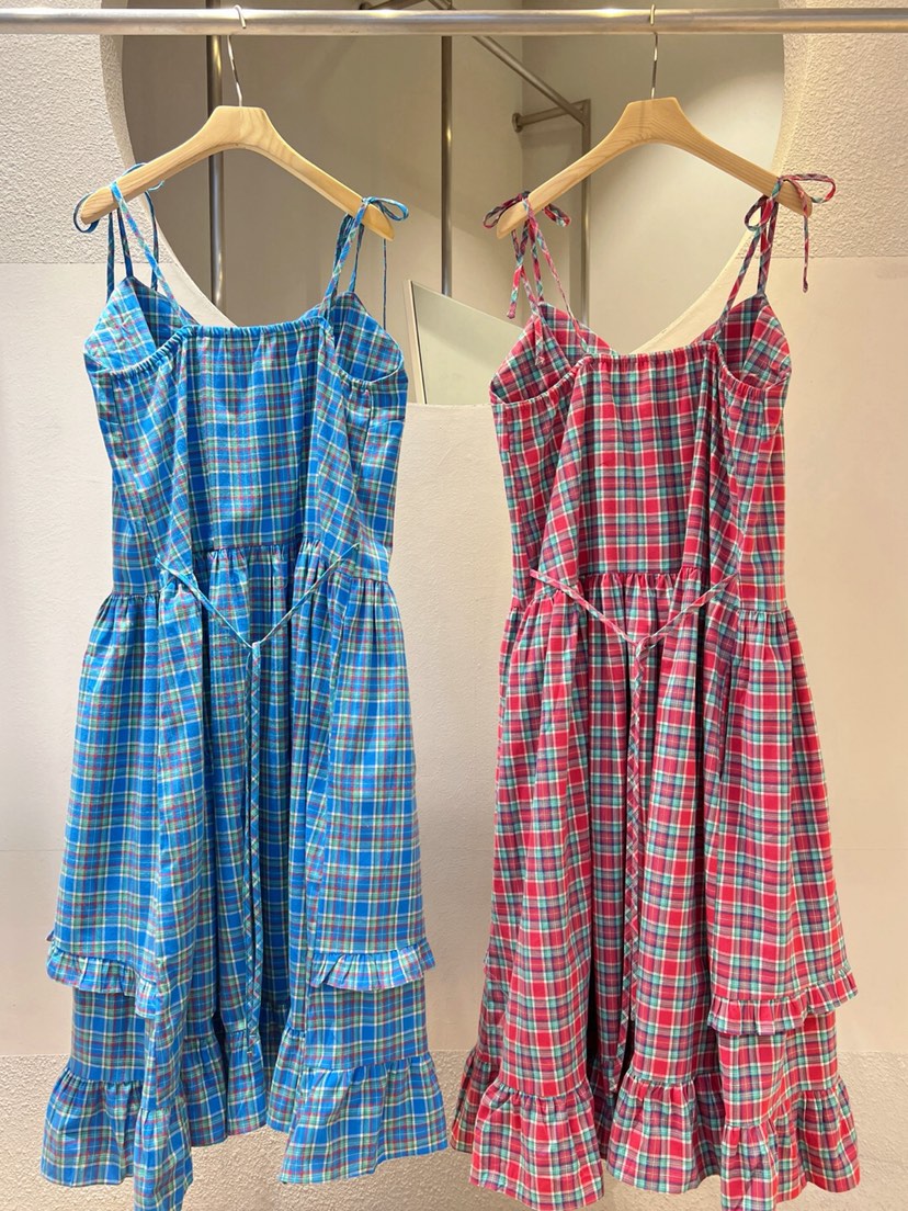 MAISONDEGLORY韓國直郵㊣女士新款休閑真品連衣裙荷葉邊格紋MAISON DE GLORY連衣裙