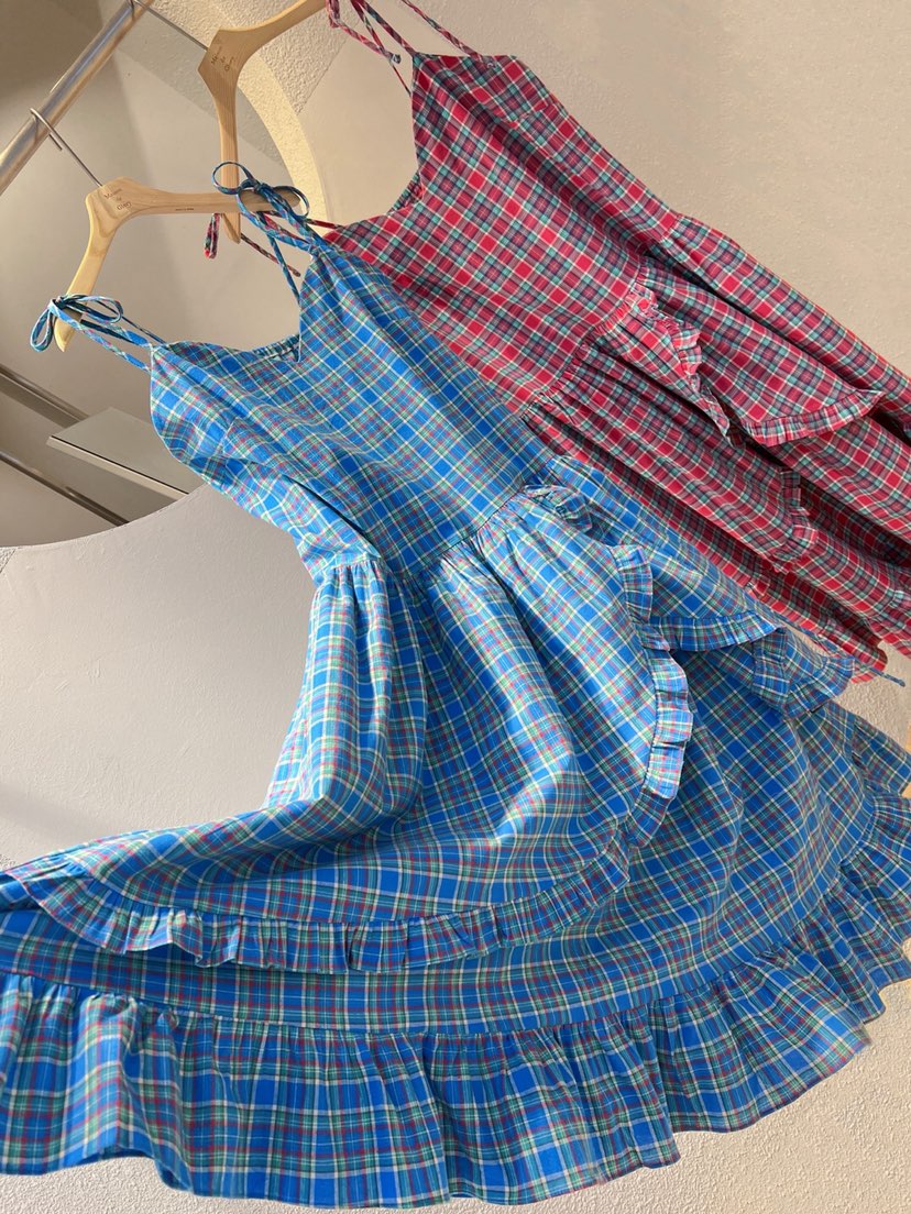 MAISONDEGLORY韓國直郵㊣女士新款休閑真品連衣裙荷葉邊格紋MAISON DE GLORY連衣裙