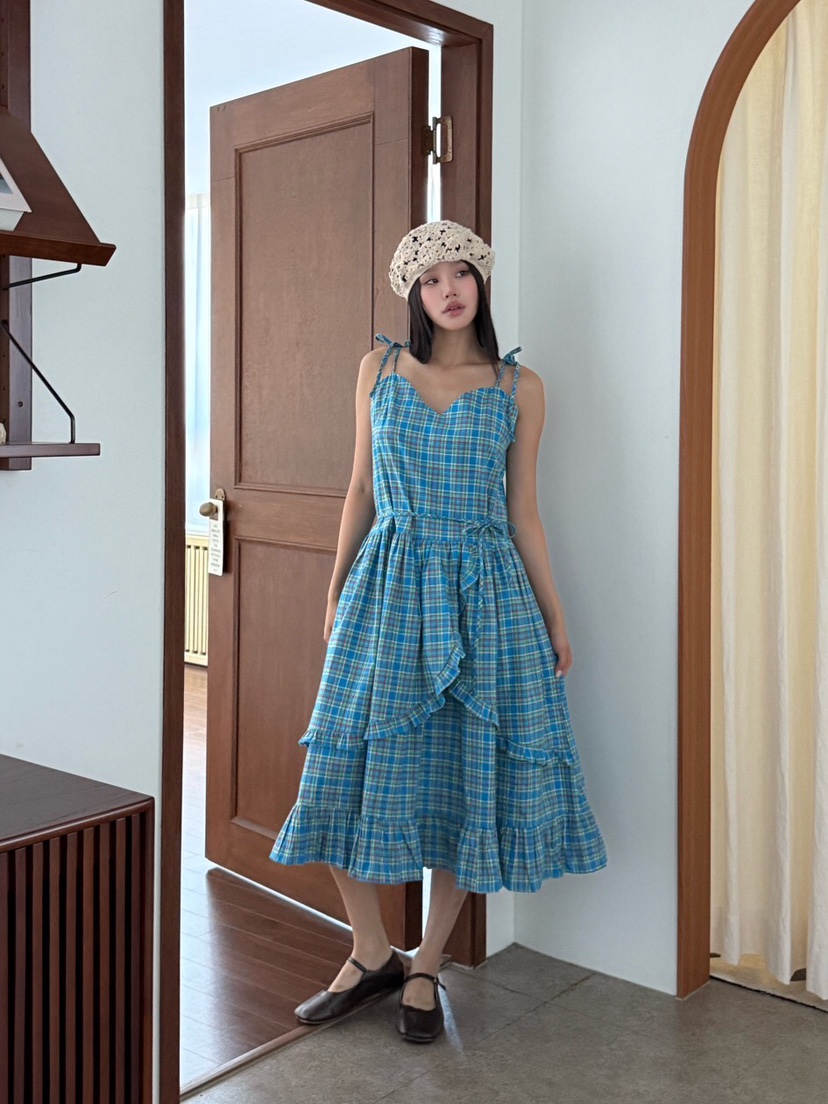 MAISONDEGLORY韓國直郵㊣女士新款休閑真品連衣裙荷葉邊格紋MAISON DE GLORY連衣裙圖色2