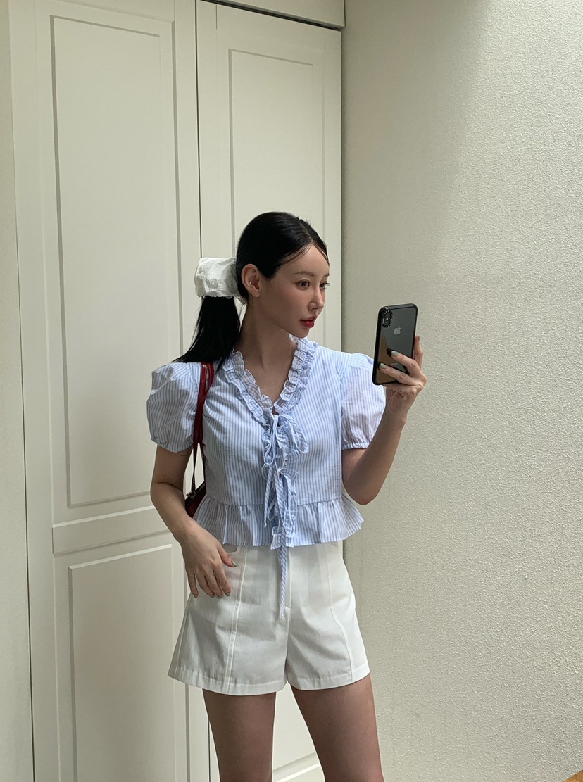 REVE CITE-L東大門㊣代購女裝新品真品襯衫蕾絲衫荷葉邊蝴蝶結REVE CITE襯衫/蕾絲衫