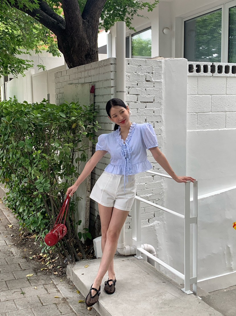 REVE CITE-L東大門㊣代購女裝新品真品襯衫蕾絲衫荷葉邊蝴蝶結REVE CITE襯衫/蕾絲衫