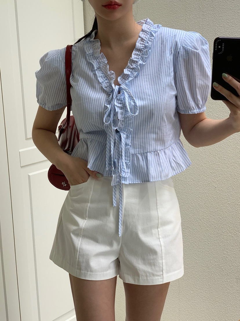 REVE CITE-L東大門㊣代購女裝新品真品襯衫蕾絲衫荷葉邊蝴蝶結REVE CITE襯衫/蕾絲衫