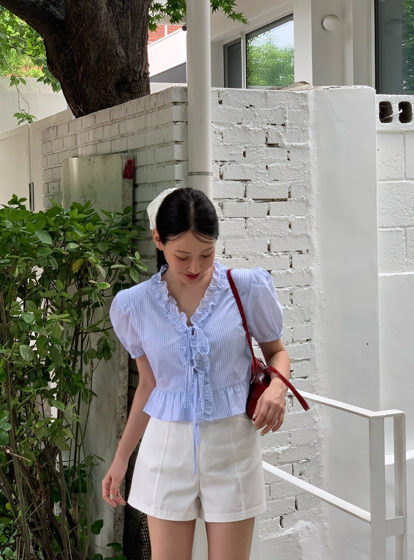 REVE CITE-L東大門㊣代購女裝新品真品襯衫蕾絲衫荷葉邊蝴蝶結REVE CITE襯衫/蕾絲衫