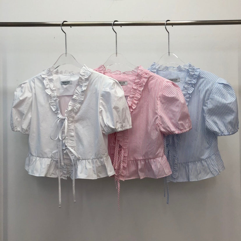 REVE CITE-L東大門㊣代購女裝新品真品襯衫蕾絲衫荷葉邊蝴蝶結REVE CITE襯衫/蕾絲衫