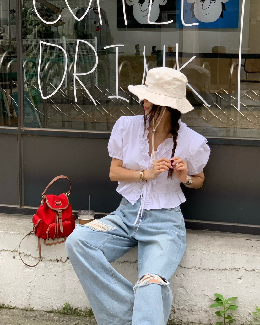 REVE CITE-L東大門㊣代購女裝新品真品襯衫蕾絲衫荷葉邊蝴蝶結REVE CITE襯衫/蕾絲衫圖色3