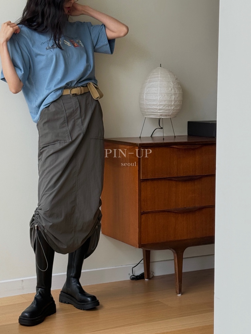 PIN-UP韓國代購㊣女士新品推薦時尚人氣職業熱賣25春夏長裙口袋PIN-UP長裙