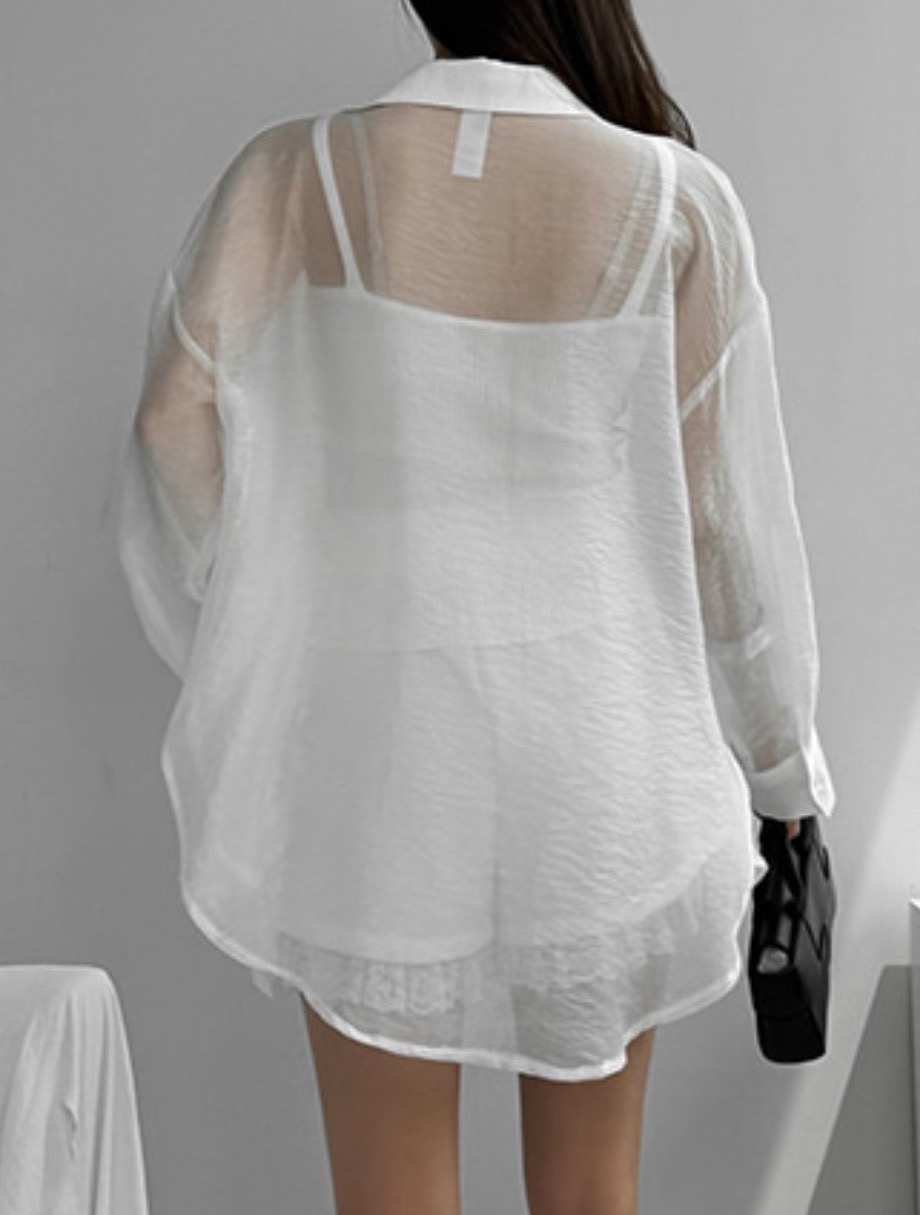 THE BARBARA韓國代購㊣女士新品人氣職業25春夏襯衫蕾絲衫透明THE BARBARA襯衫/蕾絲衫