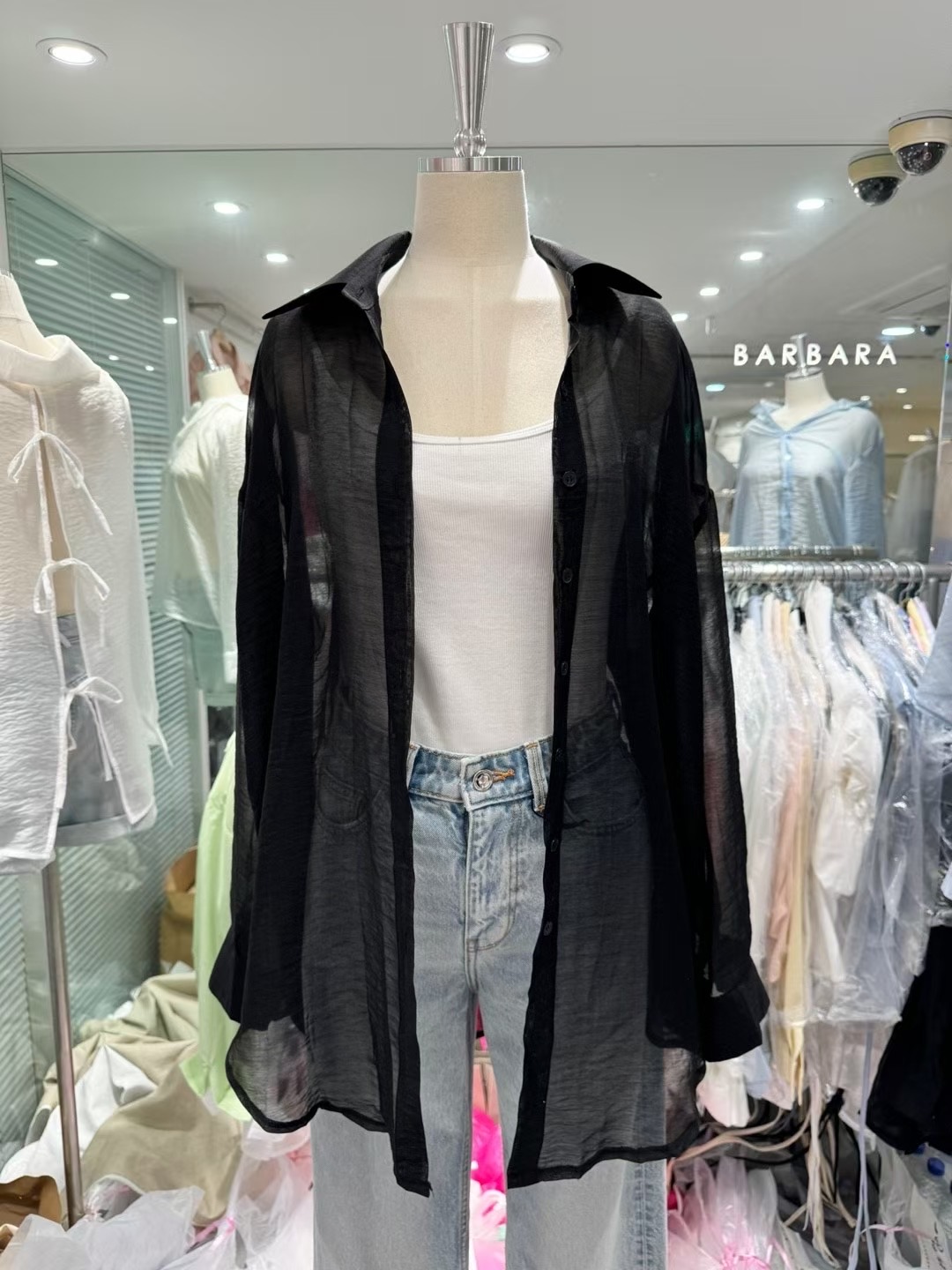 THE BARBARA韓國代購㊣女士新品人氣職業25春夏襯衫蕾絲衫透明THE BARBARA襯衫/蕾絲衫圖色3