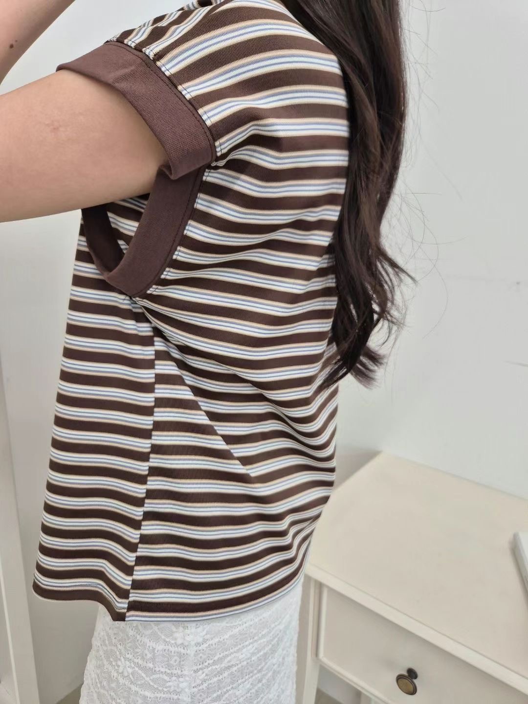 ALLU韓國代購㊣女裝新款時尚熱賣人氣職業推薦休閑25春夏T恤條紋ALLUT恤