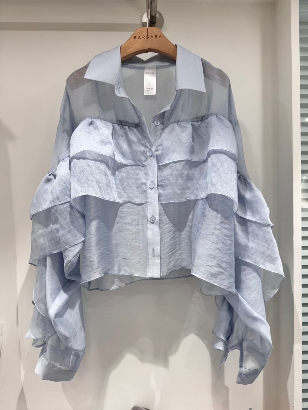 THE BARBARA東大門㊣代購女士新款時尚25春夏襯衫蕾絲衫荷葉邊THE BARBARA襯衫/蕾絲衫