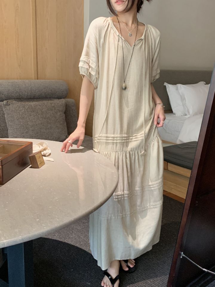 HER東大門㊣實拍女裝新品推薦25春夏時尚休閑人氣連衣裙含腰帶HER連衣裙