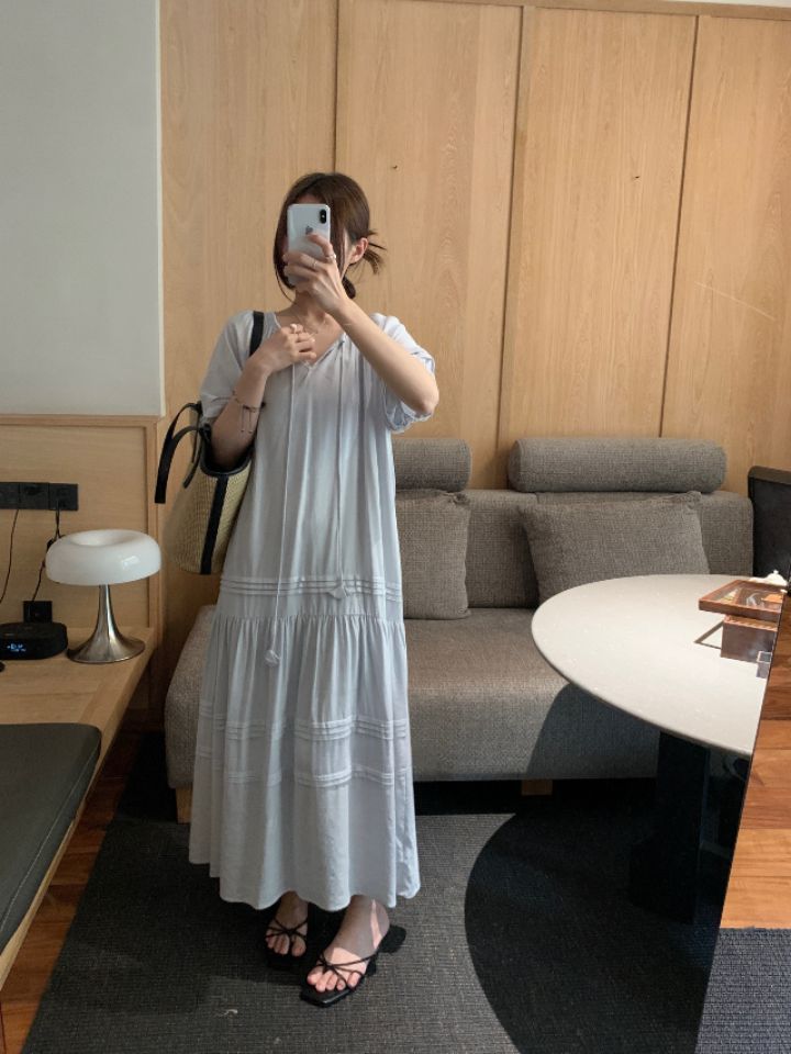 HER東大門㊣實拍女裝新品推薦25春夏時尚休閑人氣連衣裙含腰帶HER連衣裙