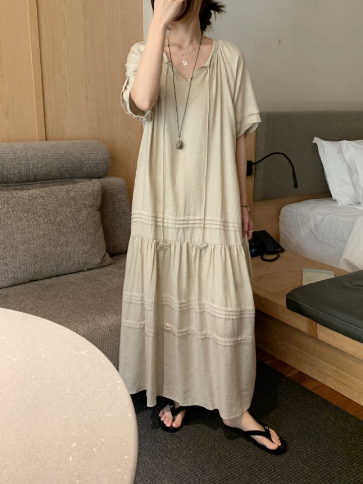 HER東大門㊣實拍女裝新品推薦25春夏時尚休閑人氣連衣裙含腰帶HER連衣裙