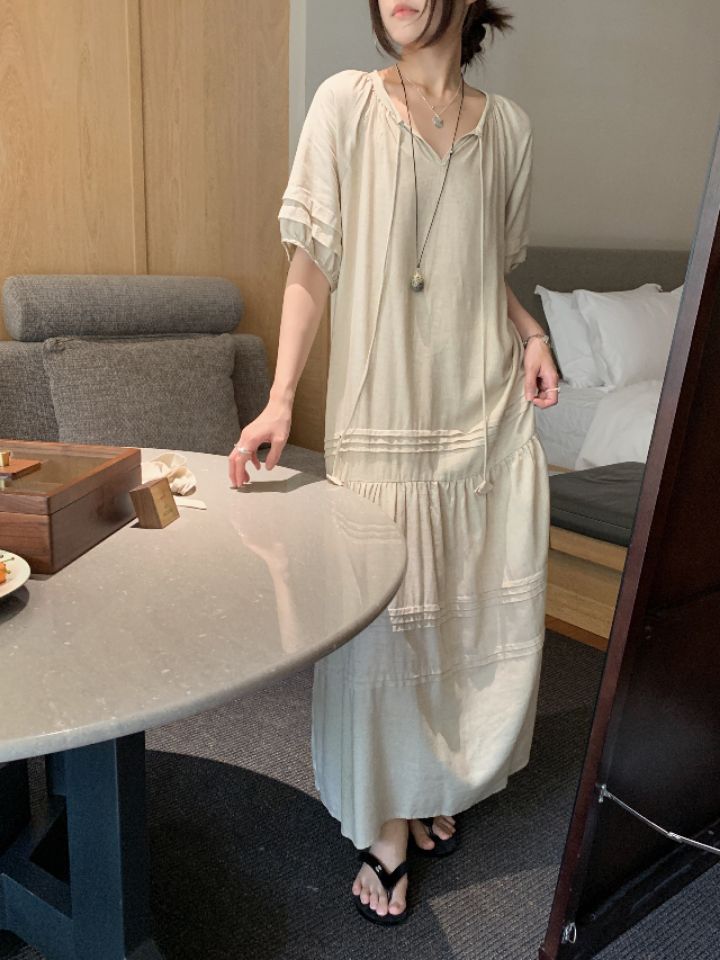 HER東大門㊣實拍女裝新品推薦25春夏時尚休閑人氣連衣裙含腰帶HER連衣裙