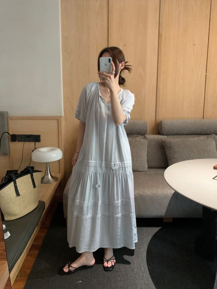 HER東大門㊣實拍女裝新品推薦25春夏時尚休閑人氣連衣裙含腰帶HER連衣裙