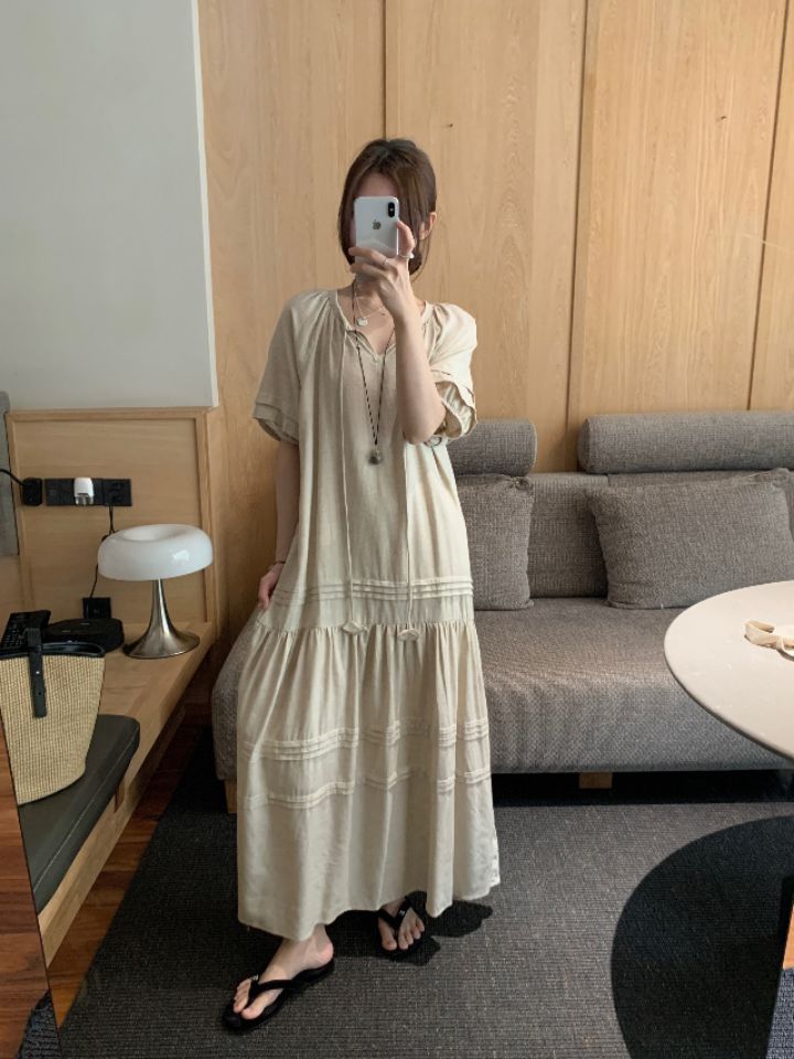HER東大門㊣實拍女裝新品推薦25春夏時尚休閑人氣連衣裙含腰帶HER連衣裙