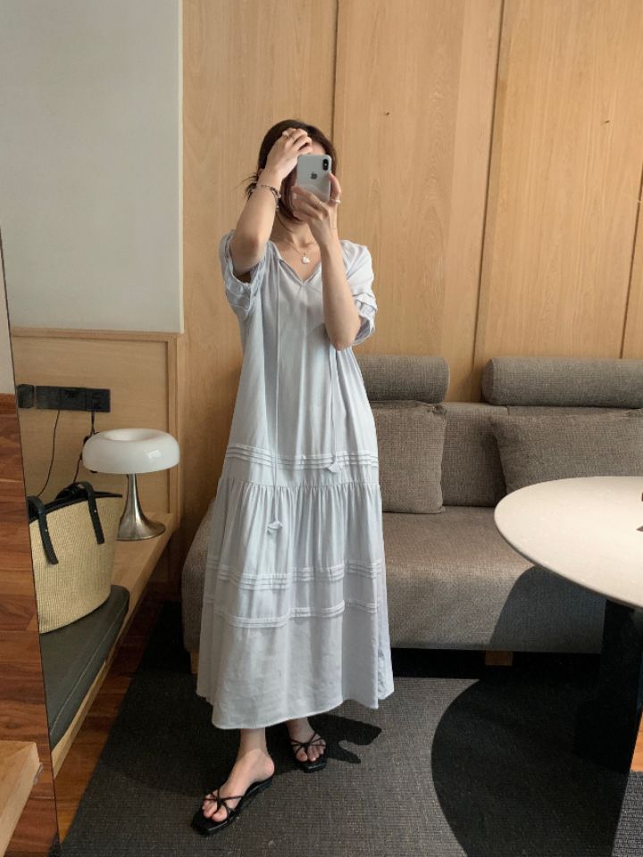 HER東大門㊣實拍女裝新品推薦25春夏時尚休閑人氣連衣裙含腰帶HER連衣裙圖色2