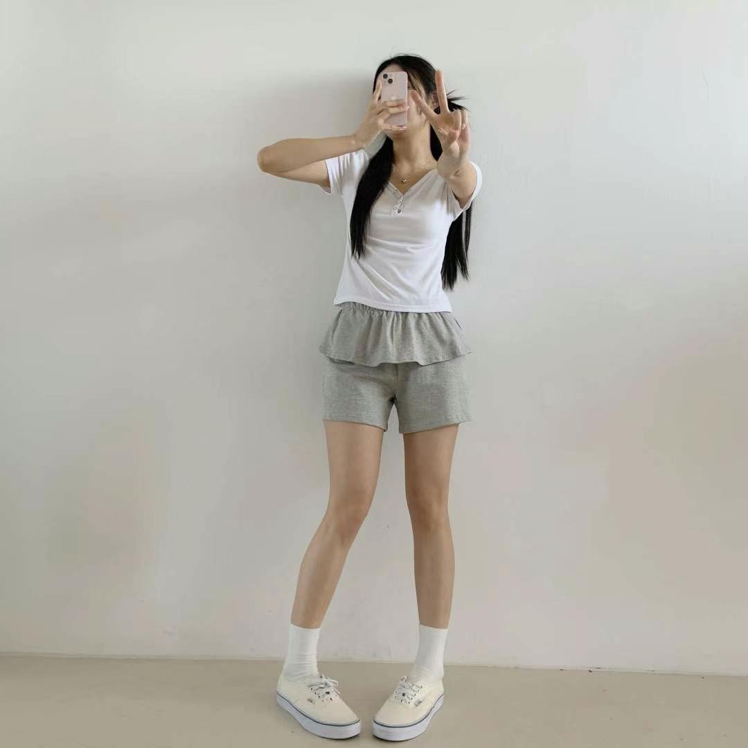 WOO SUNG東大門㊣直郵女裝新品時尚人氣25春夏休閑短褲荷葉邊WOO SUNG短褲圖色2
