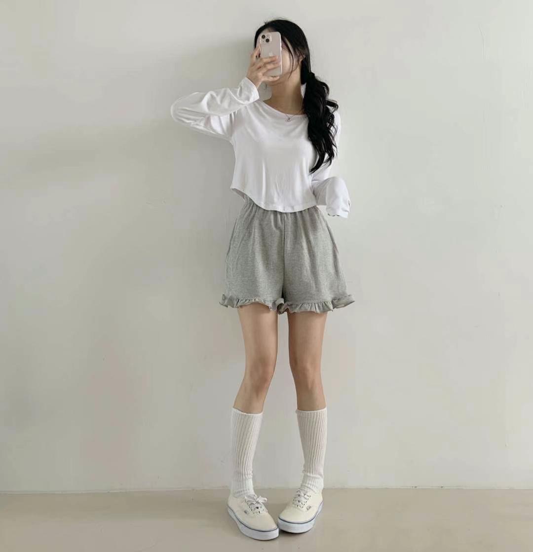 WOO SUNG韓國直郵㊣女士新款休閑職業推薦25春夏短褲荷葉邊WOO SUNG短褲圖色2
