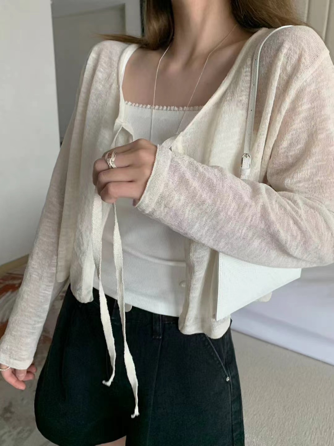 MELLOUNGE-멜라운지-T東大門㊣代購女裝新品推薦針織衫透明開衫MELLOUNGE-T針織衫