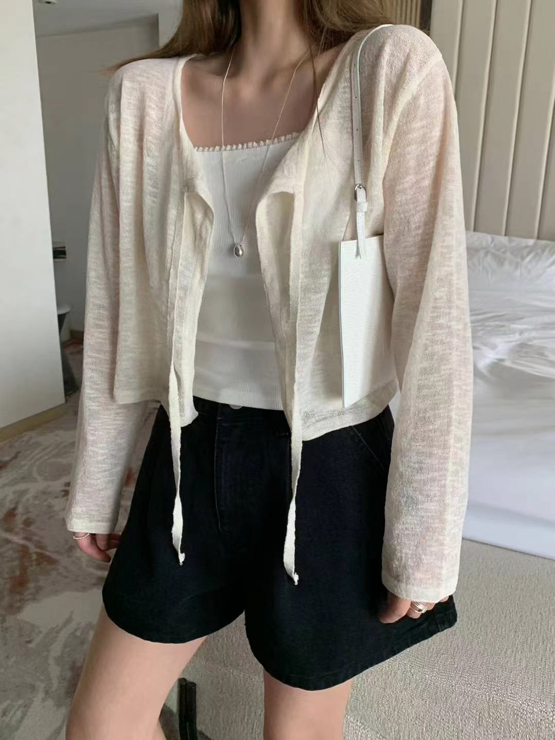 MELLOUNGE-멜라운지-T東大門㊣代購女裝新品推薦針織衫透明開衫MELLOUNGE-T針織衫圖色2