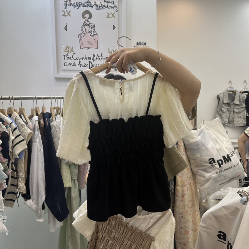 ABLESTUDIO東大門㊣實拍女士新款熱賣襯衫蕾絲衫假兩件緊身ABLE STUDIO襯衫/蕾絲衫