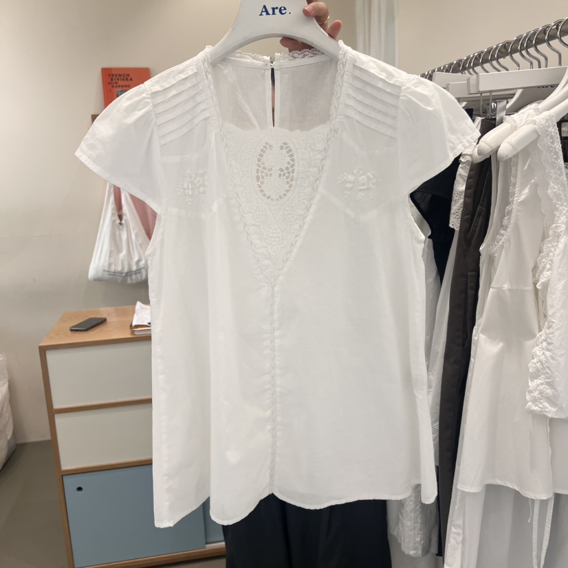 ARE韓國直郵㊣女裝新款25春夏人氣休閑職業熱賣襯衫蕾絲衫刺繡ARE YOU/ARE襯衫/蕾絲衫圖色1