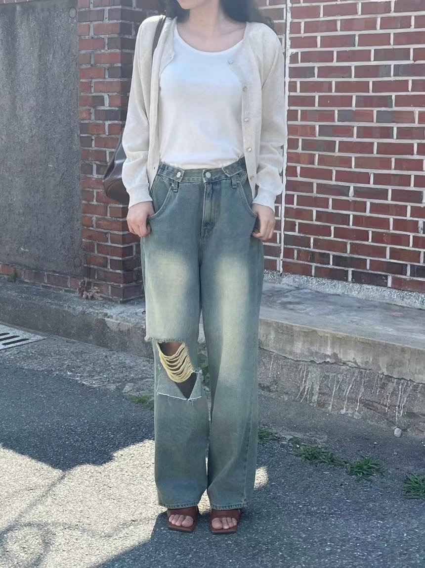 J CAT東大門㊣實拍女裝新款休閑推薦25春夏熱賣職業牛仔褲J CAT牛仔褲