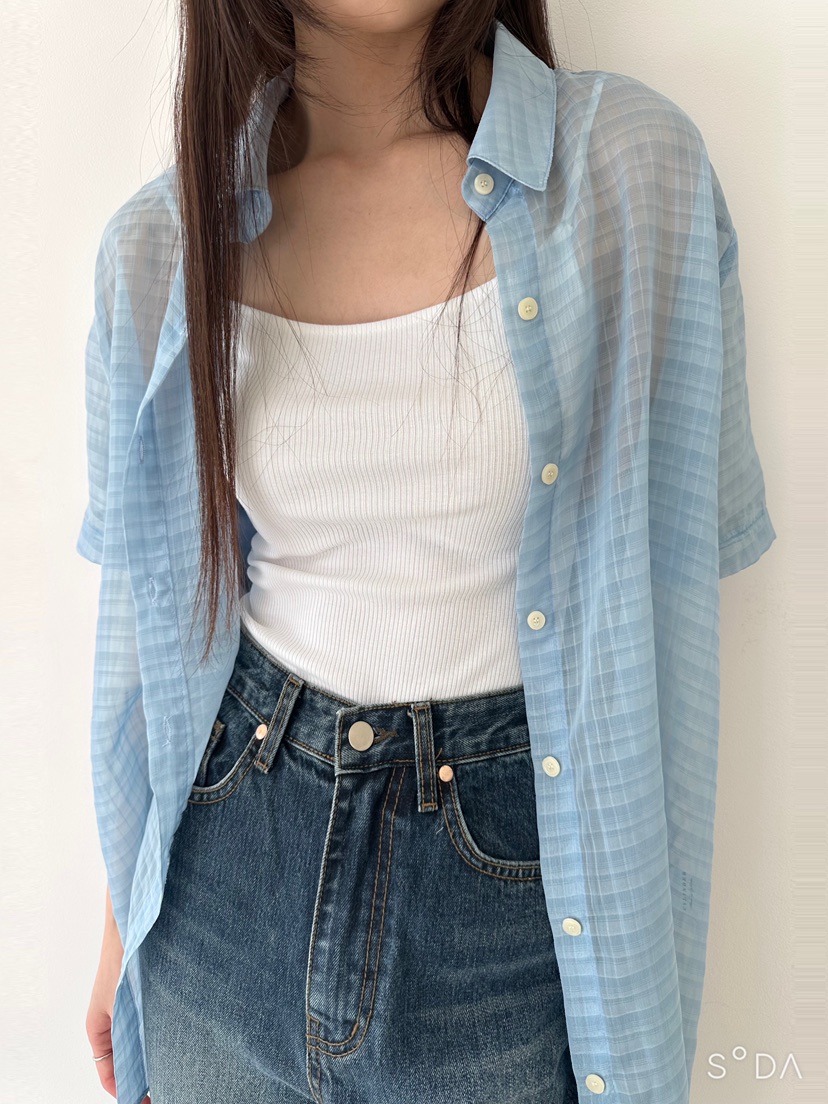 CYLINDER東大門㊣代購女裝新款時尚人氣推薦襯衫蕾絲衫格紋CYLINDER襯衫/蕾絲衫