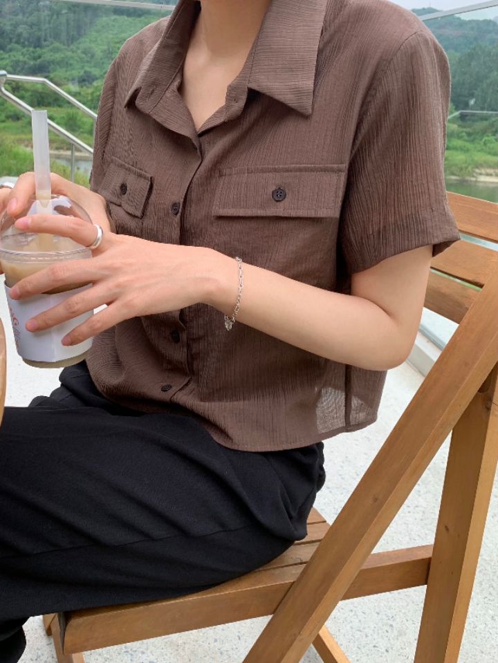 DOIT東大門㊣代購女裝新品休閑職業人氣25春夏襯衫蕾絲衫羅紋DOIT襯衫/蕾絲衫