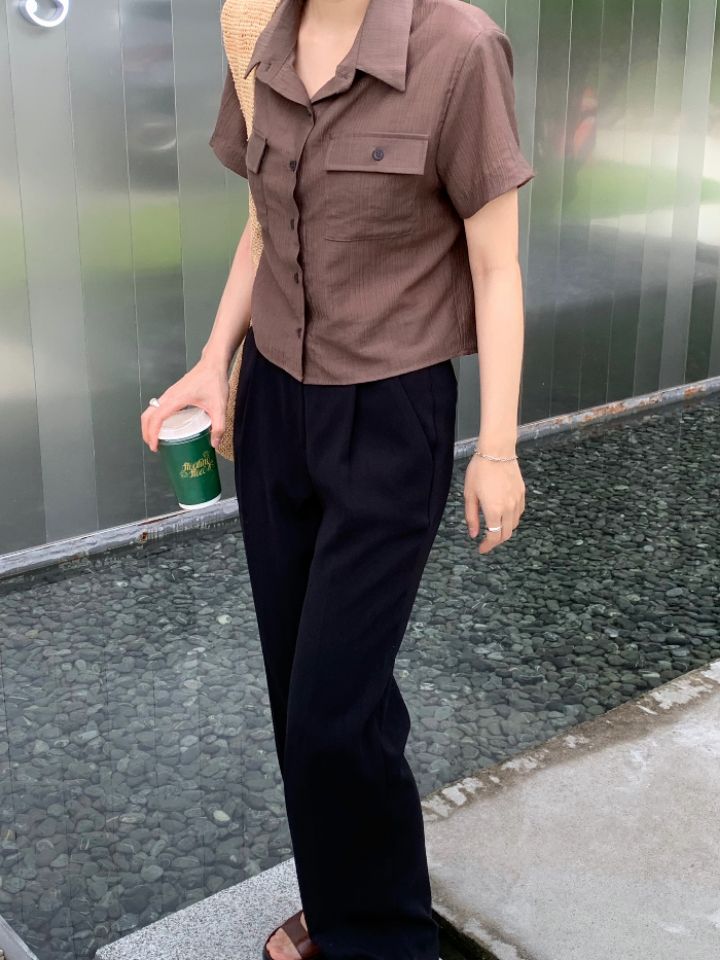 DOIT東大門㊣代購女裝新品休閑職業人氣25春夏襯衫蕾絲衫羅紋DOIT襯衫/蕾絲衫