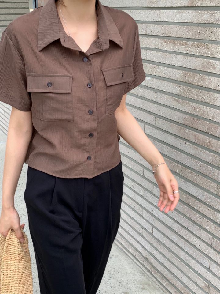 DOIT東大門㊣代購女裝新品休閑職業人氣25春夏襯衫蕾絲衫羅紋DOIT襯衫/蕾絲衫圖色1