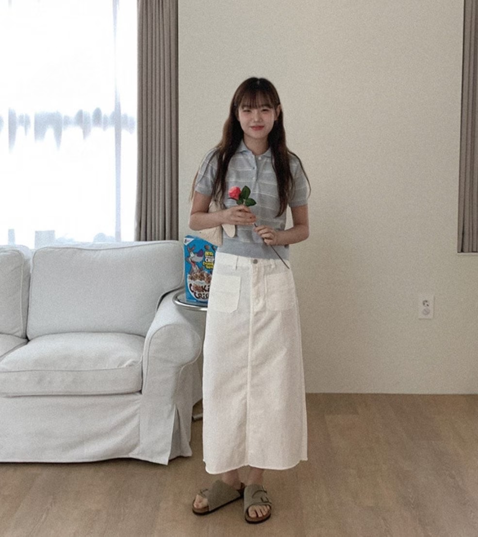 L V C韓國代購㊣女裝新品人氣時尚推薦25春夏職業長裙刺繡L_V_C長裙