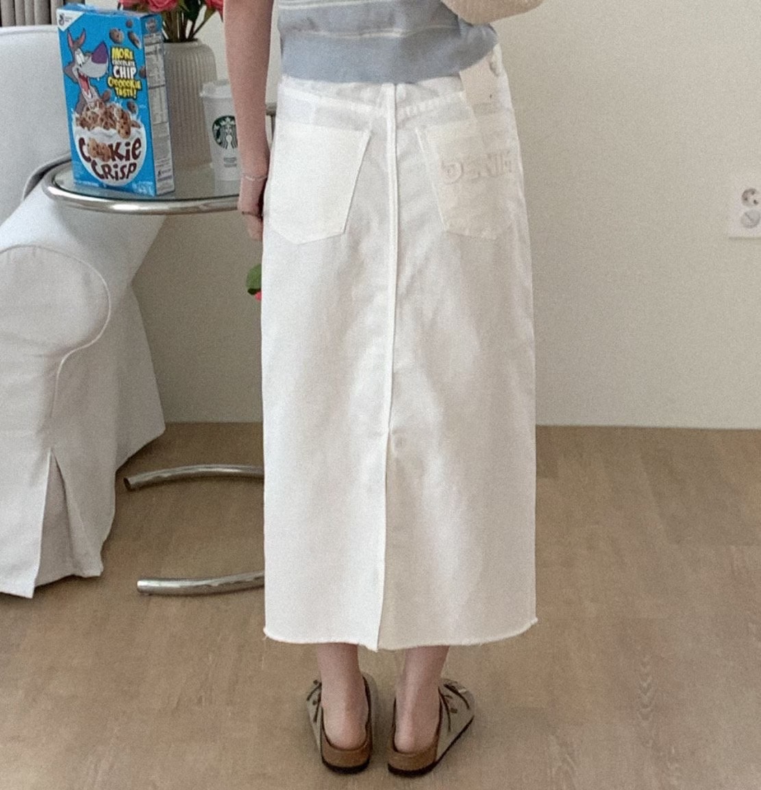 L V C韓國代購㊣女裝新品人氣時尚推薦25春夏職業長裙刺繡L_V_C長裙