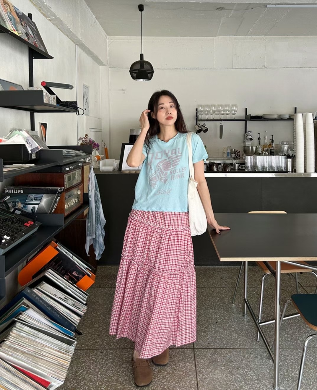 L V C韓國直郵㊣女裝新款人氣時尚職業25春夏熱賣長裙格紋L_V_C長裙