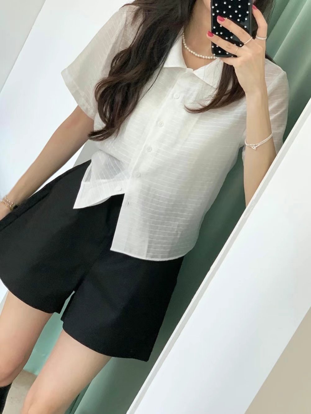 GLOSSY韓國代購㊣女裝新款25春夏熱賣時尚職業休閑襯衫蕾絲衫GLOSSY襯衫/蕾絲衫