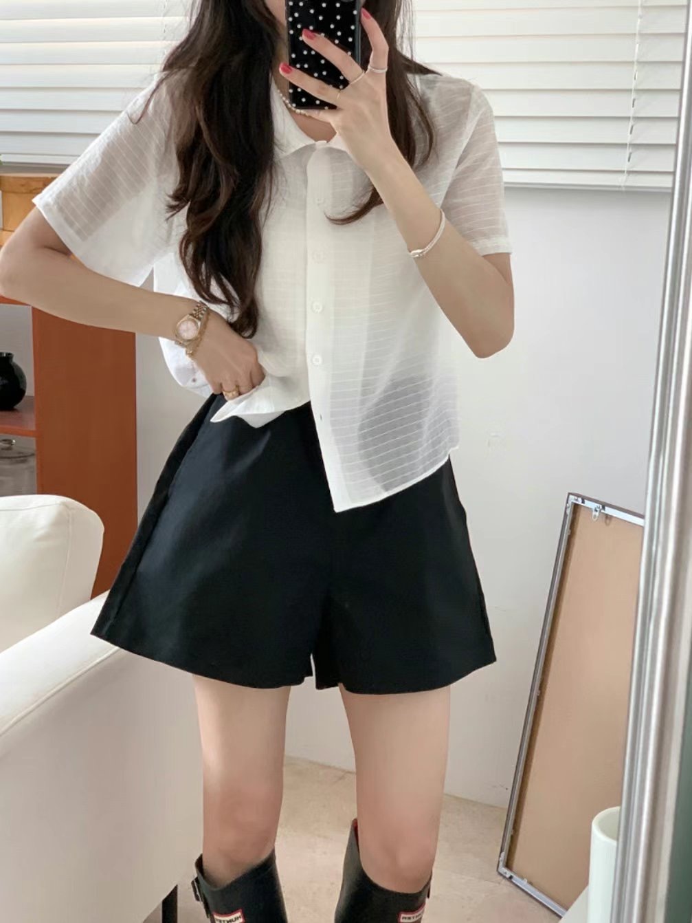 GLOSSY韓國代購㊣女裝新款25春夏熱賣時尚職業休閑襯衫蕾絲衫GLOSSY襯衫/蕾絲衫圖色3