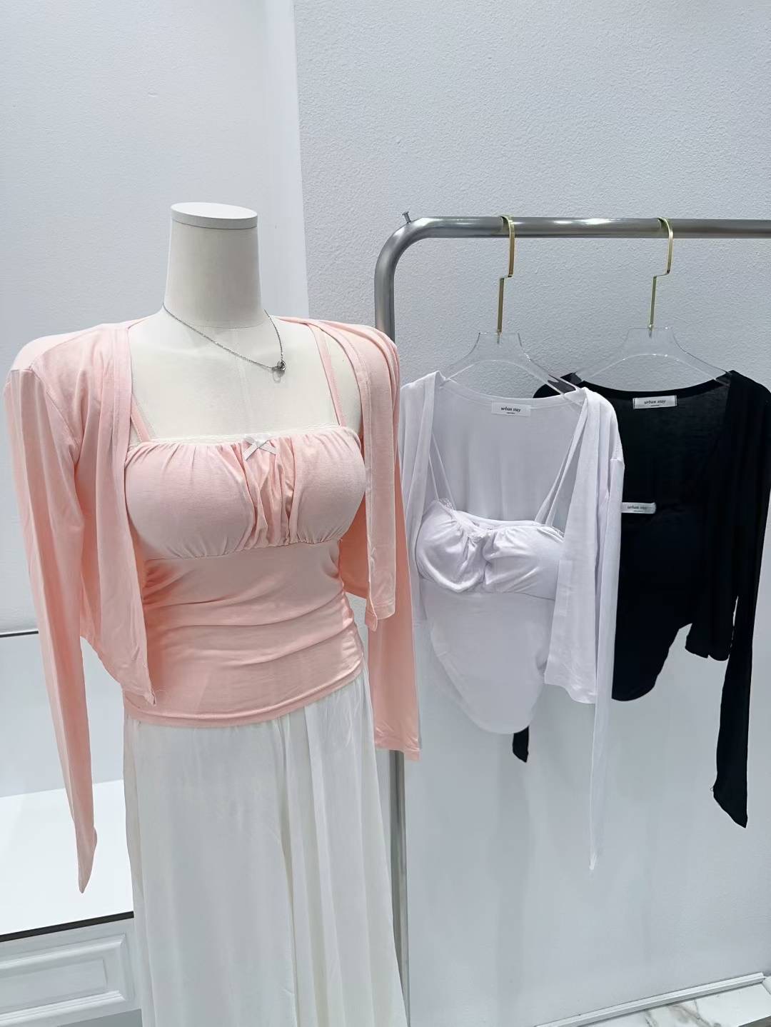 URBAN STAY東大門㊣直郵女士新品真品時尚休閑套裝蝴蝶結開衫URBAN STAY套裝圖色3左三色