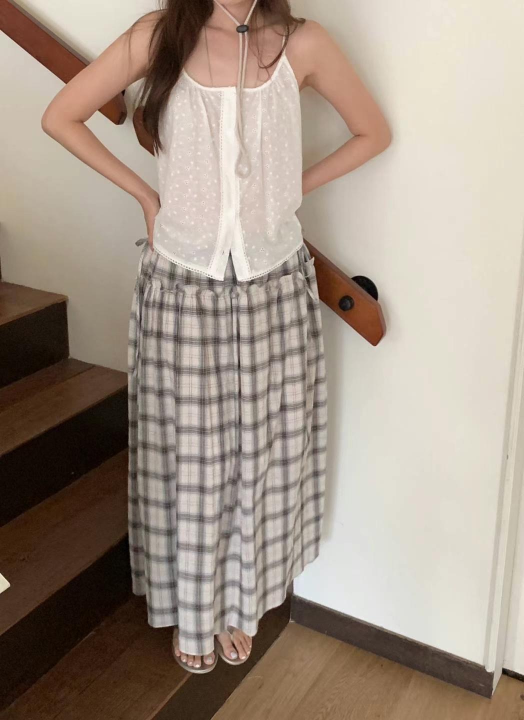ONEMORETHING韓國直郵㊣女士新品時尚推薦職業熱賣長裙格紋ONEMORETHING長裙