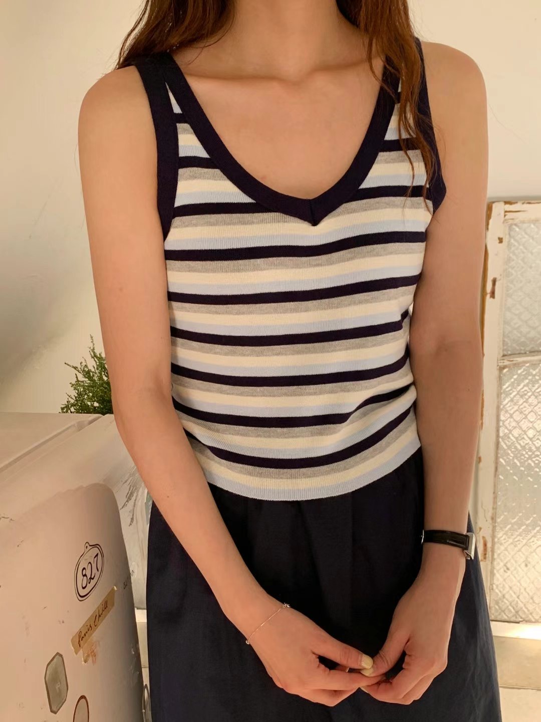 TDOUBLEJ韓國代購㊣女士新款人氣熱賣時尚推薦吊帶背心單排扣TDOUBLEJ吊帶/背心圖色4