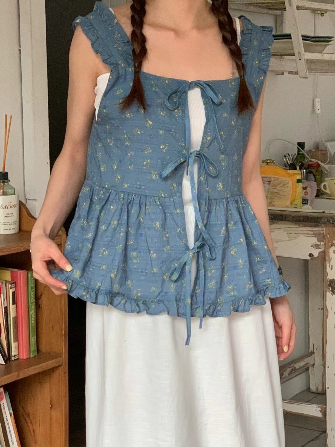 TDOUBLEJ東大門㊣代購女士新款時尚真品吊帶背心荷葉邊花朵TDOUBLEJ吊帶/背心