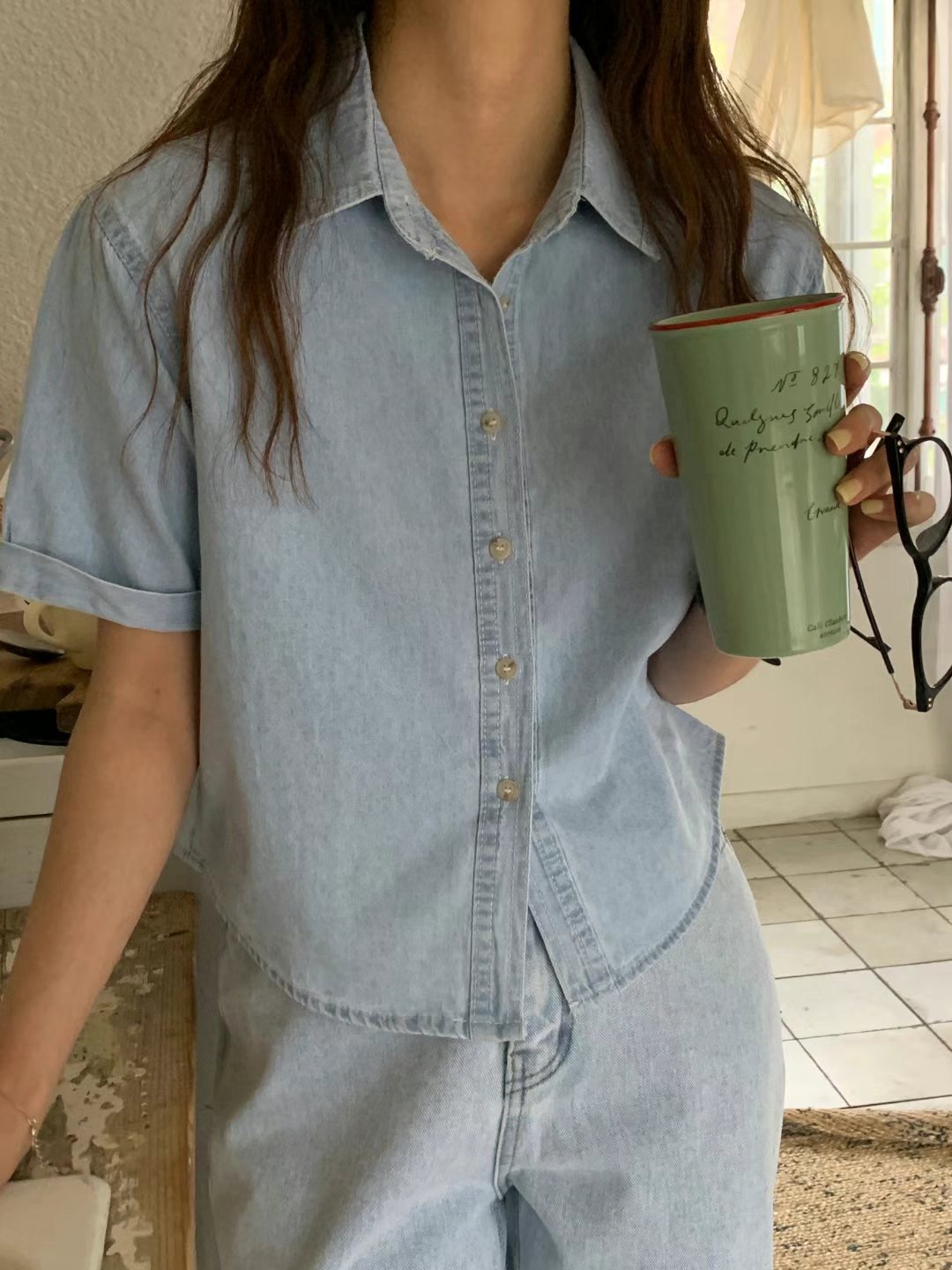 TDOUBLEJ東大門㊣代購女士新款休閑人氣25春夏襯衫蕾絲衫短款TDOUBLEJ襯衫/蕾絲衫