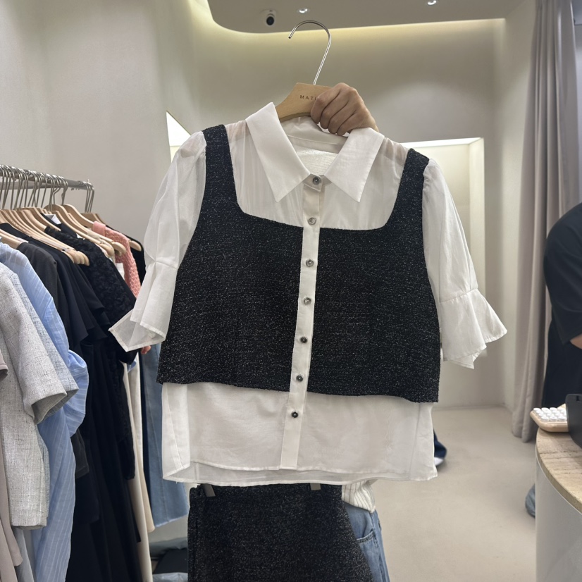 MATIERE東大門㊣實拍女裝新品人氣職業25春夏襯衫蕾絲衫假兩件MATIERE襯衫/蕾絲衫圖色2