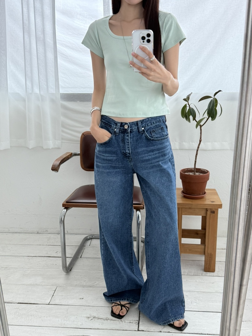 EOMPIT韓國代購㊣女裝新品人氣熱賣時尚推薦職業休閑牛仔褲EOMPIT牛仔褲