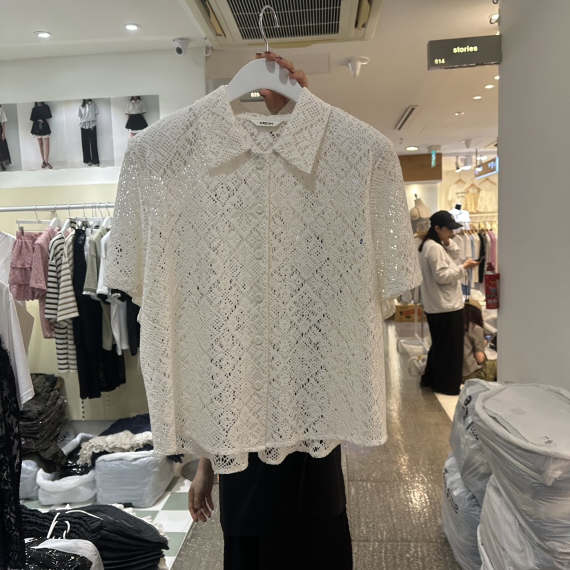OREUM韓國直郵㊣女裝新品職業25春夏休閑襯衫蕾絲衫鉤針編織OREUM襯衫/蕾絲衫圖色3