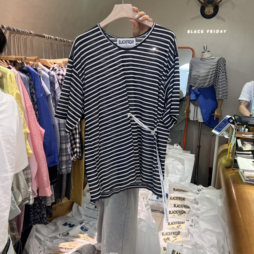 BLACKFRIDAY東大門㊣實拍女裝新款真品時尚熱賣職業T恤腰帶BLACK FRIDAYT恤圖色2