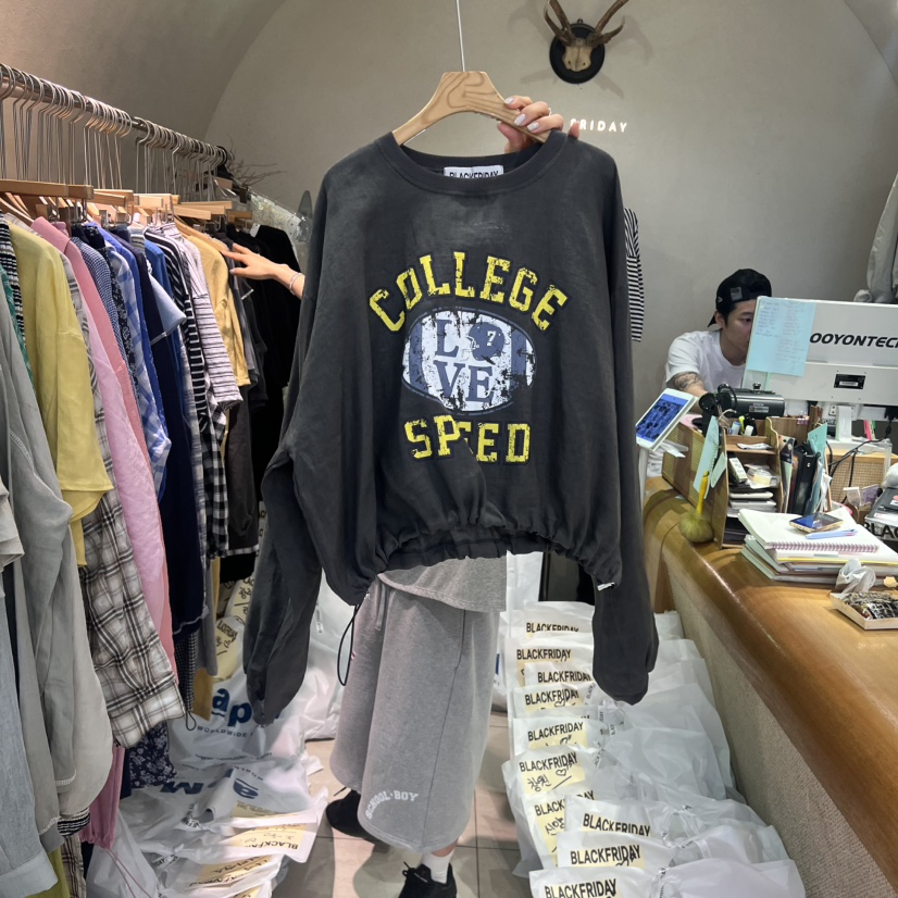 BLACKFRIDAY韓國直郵㊣女裝新品熱賣真品職業休閑長袖T恤亞麻BLACK FRIDAY長袖T恤圖色4